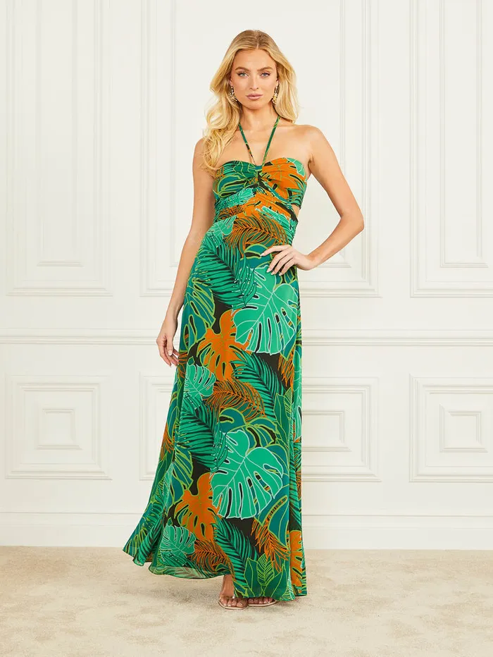 GUESS Sale Amazon Leaf Silk Maxi Dress Colors 8211 Women