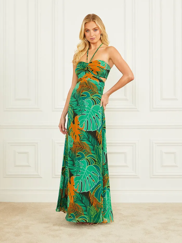 GUESS Sale Amazon Leaf Silk Maxi Dress Colors 8211 Women
