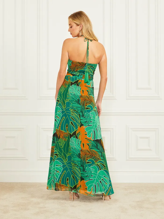 GUESS Sale Amazon Leaf Silk Maxi Dress Colors 8211 Women