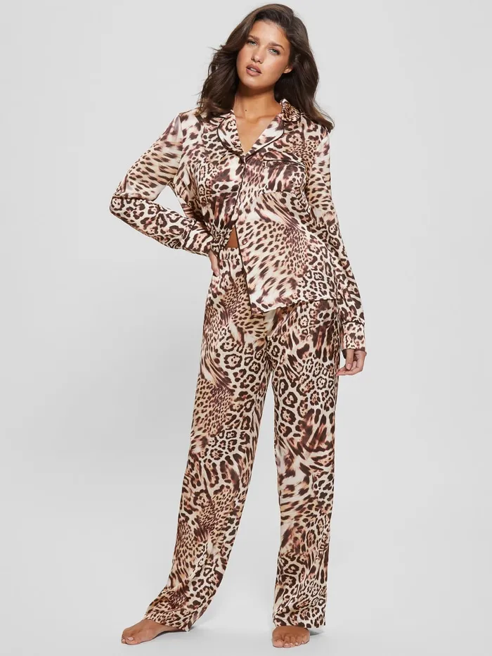GUESS Sale Eco Dulcie Shirt And Pants PJ Set Brown 8211 Women