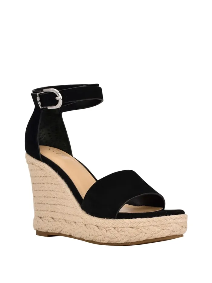 GUESS Sale Hidy Suede Espadrille Wedges Black 8211 Women