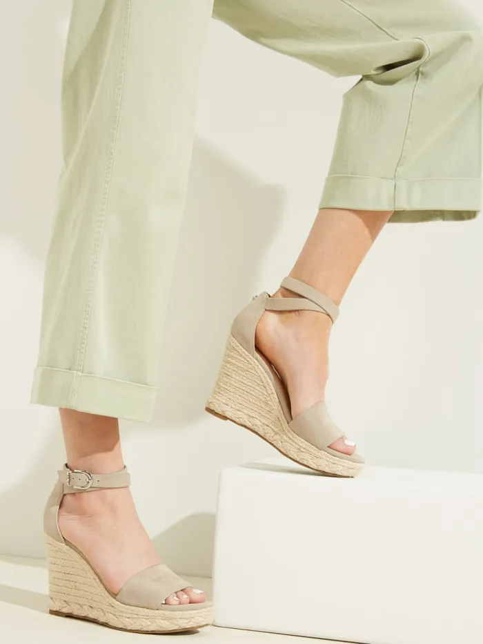 GUESS Sale Hidy Suede Espadrille Wedges Black 8211 Women