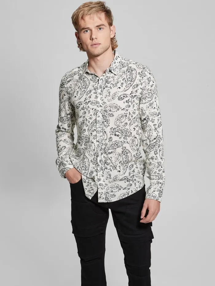 GUESS Shirts Eco Vintage Paisley Shirt Blackwhite 8211 Men