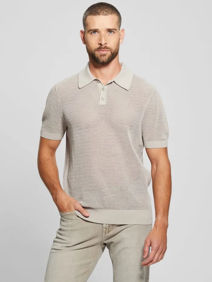 GUESS Shirts Eric Herringbone Polo Beige 8211 Men