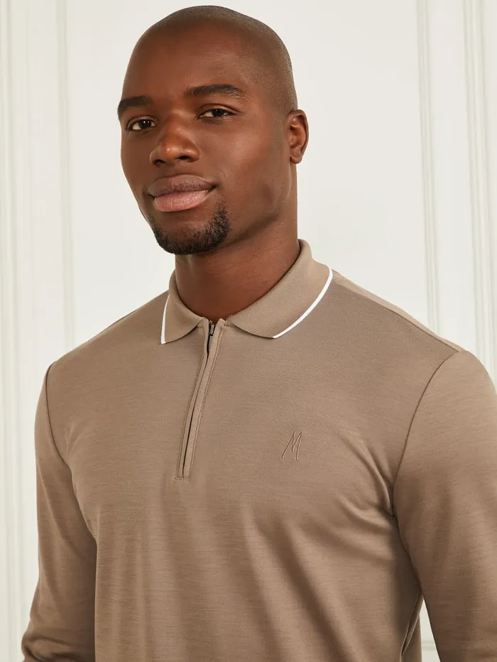 GUESS Shirts LongSleeve Zip Polo Brown 8211 Men
