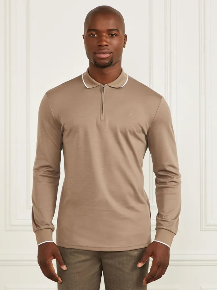 GUESS Shirts LongSleeve Zip Polo Brown 8211 Men
