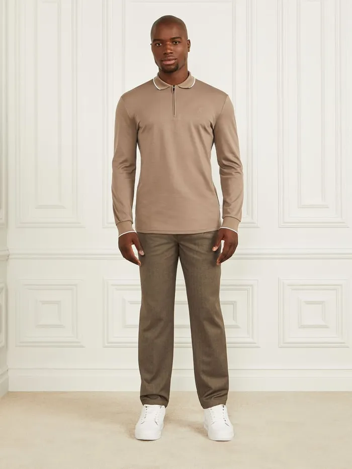 GUESS Shirts LongSleeve Zip Polo Brown 8211 Men