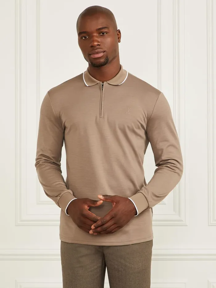 GUESS Shirts LongSleeve Zip Polo Brown 8211 Men