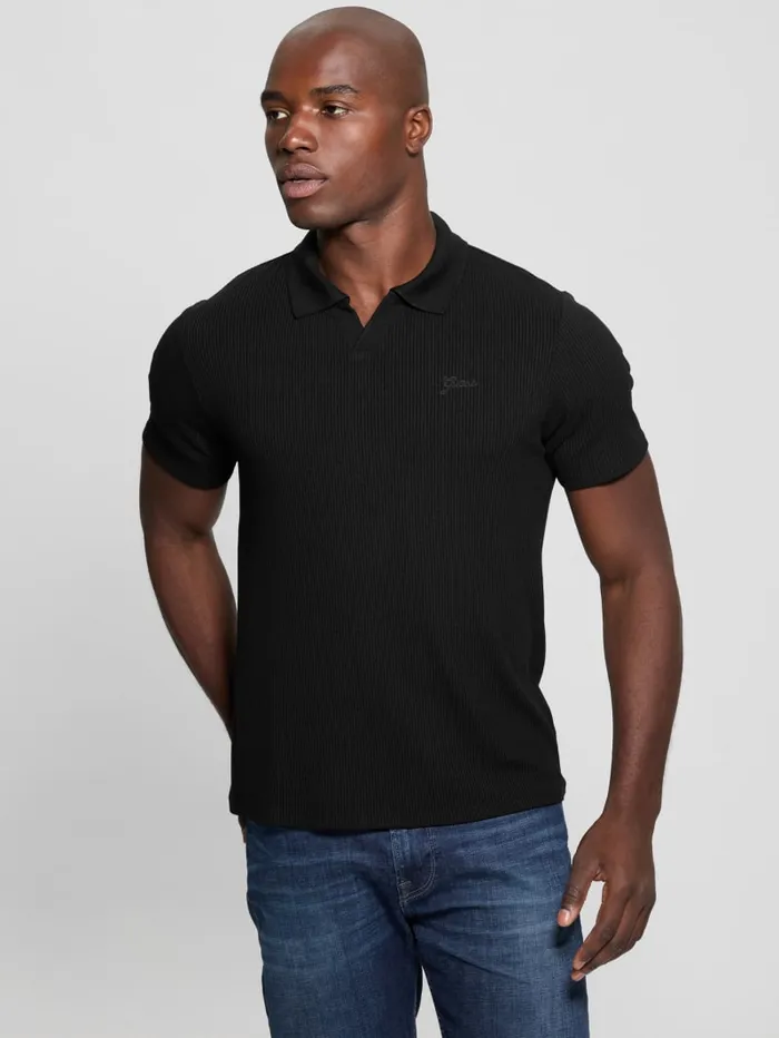 GUESS Shirts Ryker Rib Knit Polo Black 8211 Men