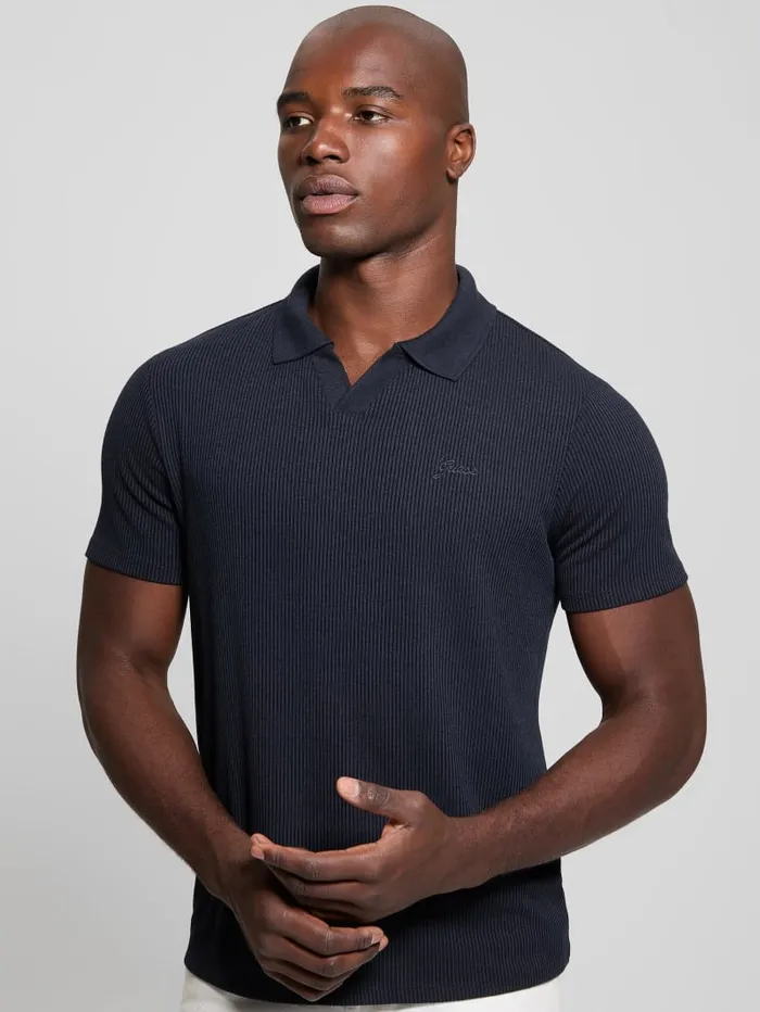 GUESS Shirts Ryker Rib Knit Polo Black 8211 Men
