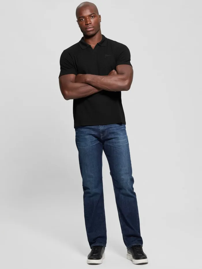 GUESS Shirts Ryker Rib Knit Polo Black 8211 Men