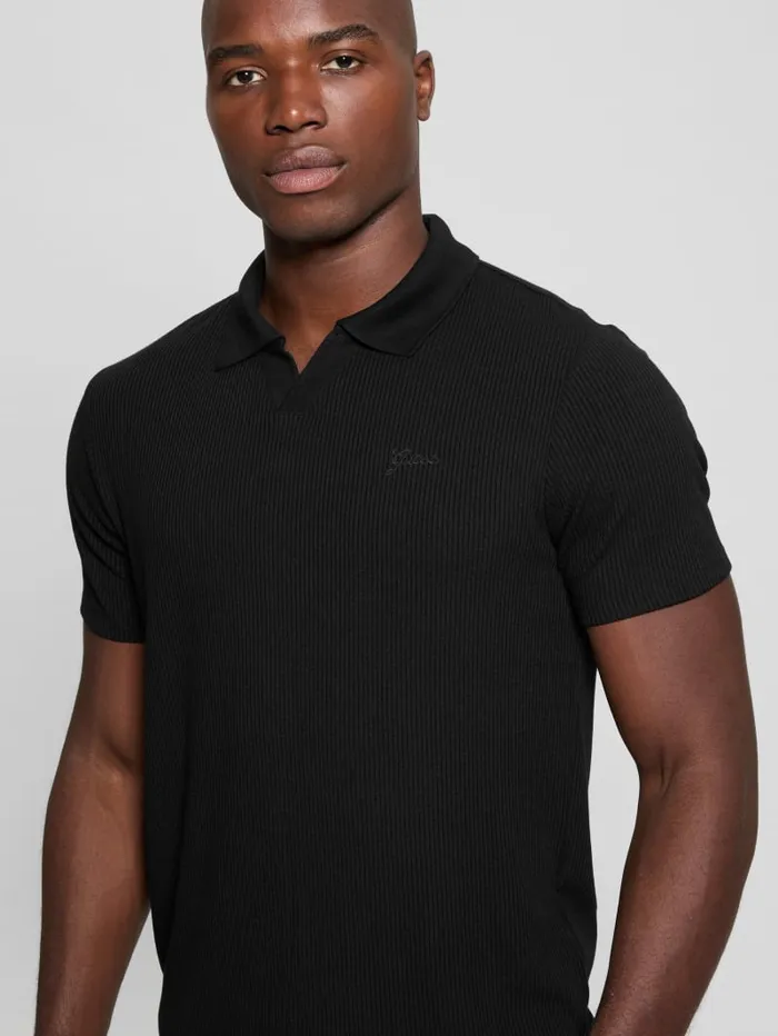 GUESS Shirts Ryker Rib Knit Polo Black 8211 Men