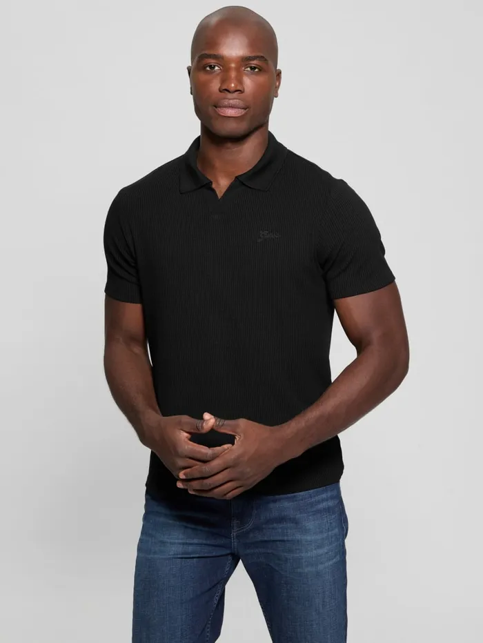 GUESS Shirts Ryker Rib Knit Polo Black 8211 Men