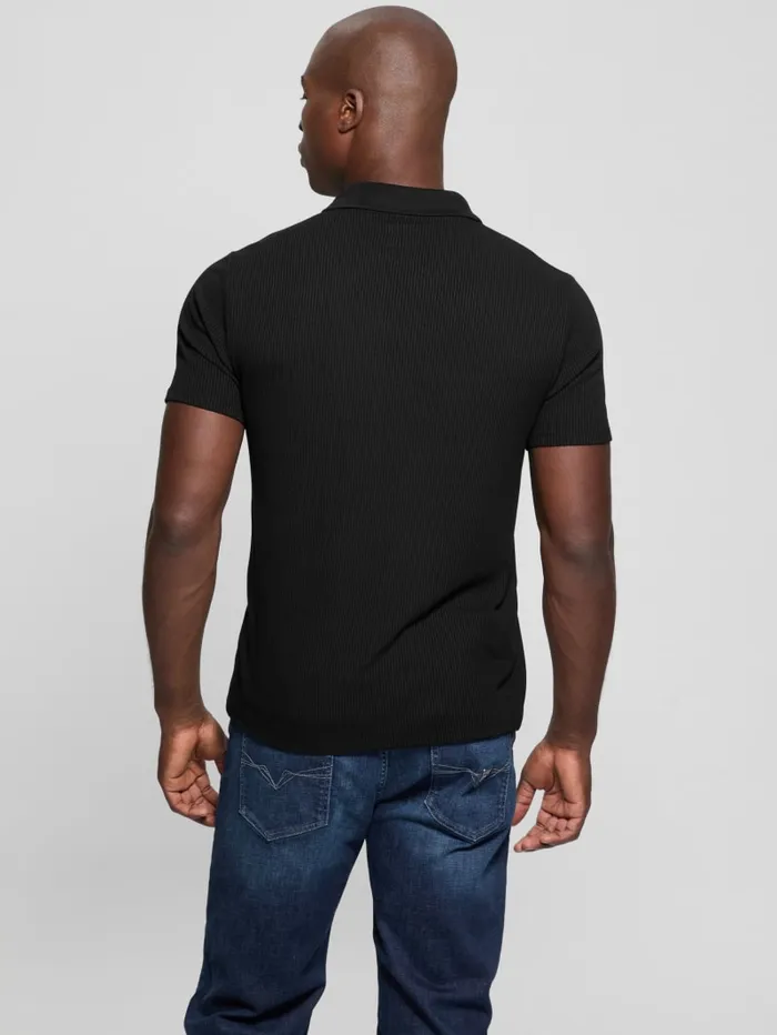 GUESS Shirts Ryker Rib Knit Polo Black 8211 Men