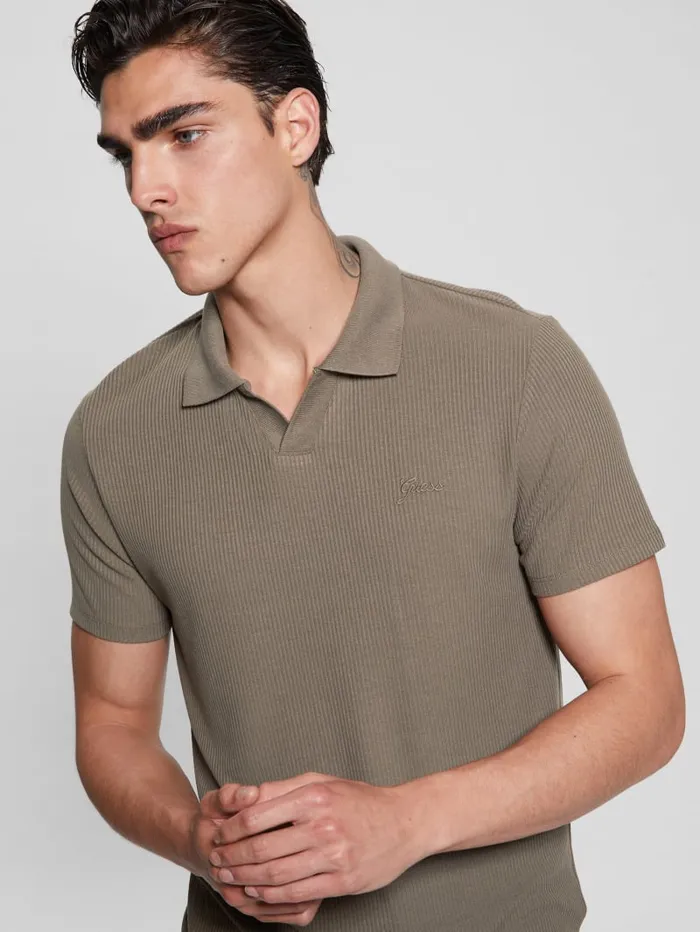 GUESS Shirts Ryker Rib Knit Polo Black 8211 Men