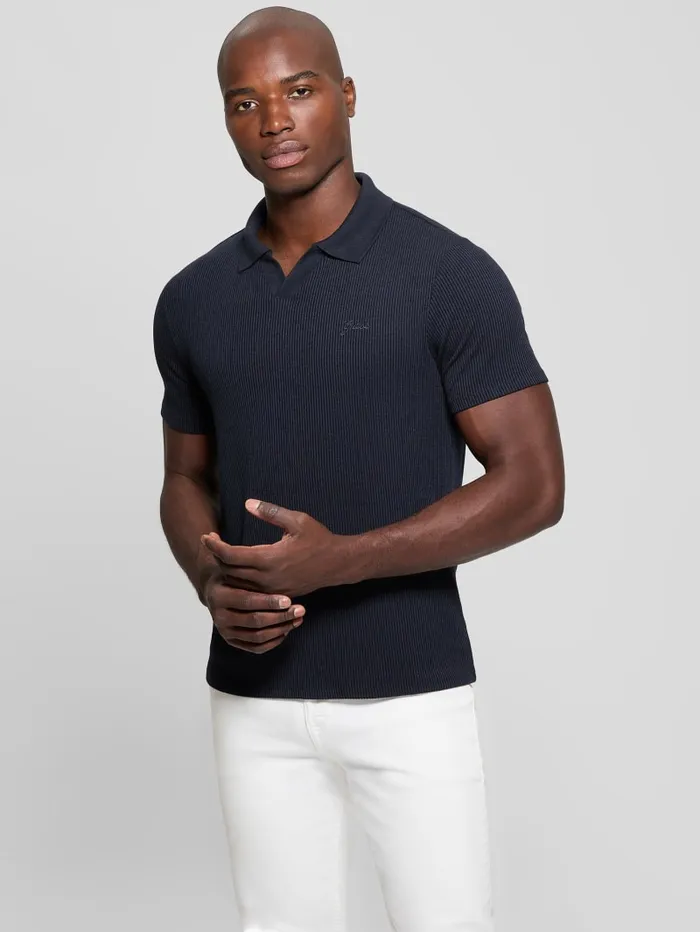 GUESS Shirts Ryker Rib Knit Polo Black 8211 Men