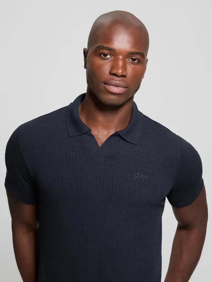 GUESS Shirts Ryker Rib Knit Polo Black 8211 Men