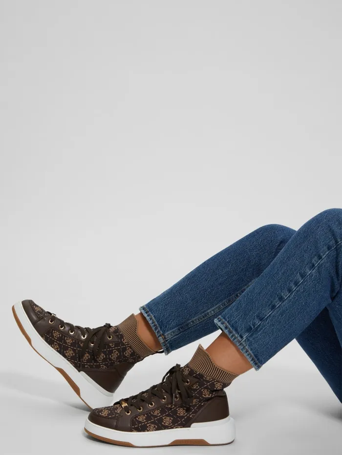GUESS Shoes Quattro G Knit High Top Sneakers Blackwhite 8211 Women