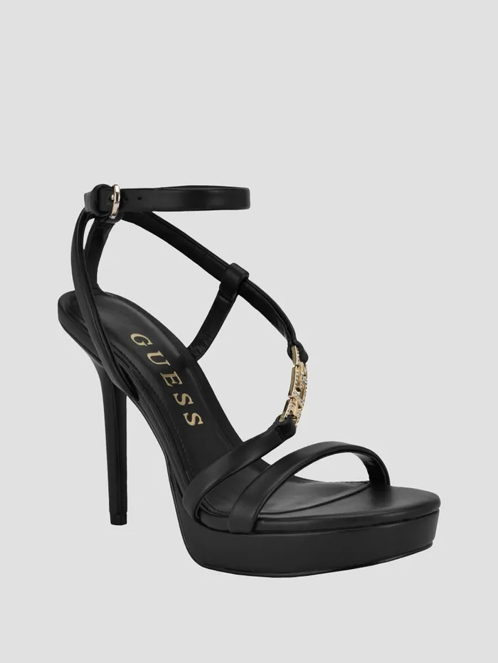 GUESS Shoes Rhinestone Chain Logo Platform Heels Gold 8211 Women