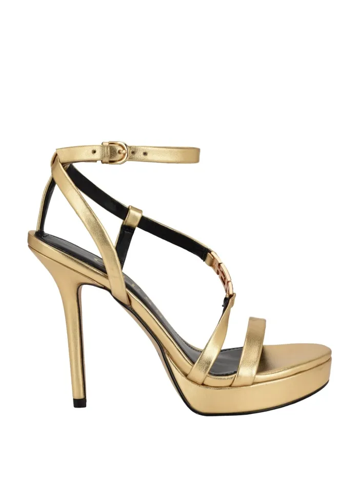 GUESS Shoes Rhinestone Chain Logo Platform Heels Gold 8211 Women