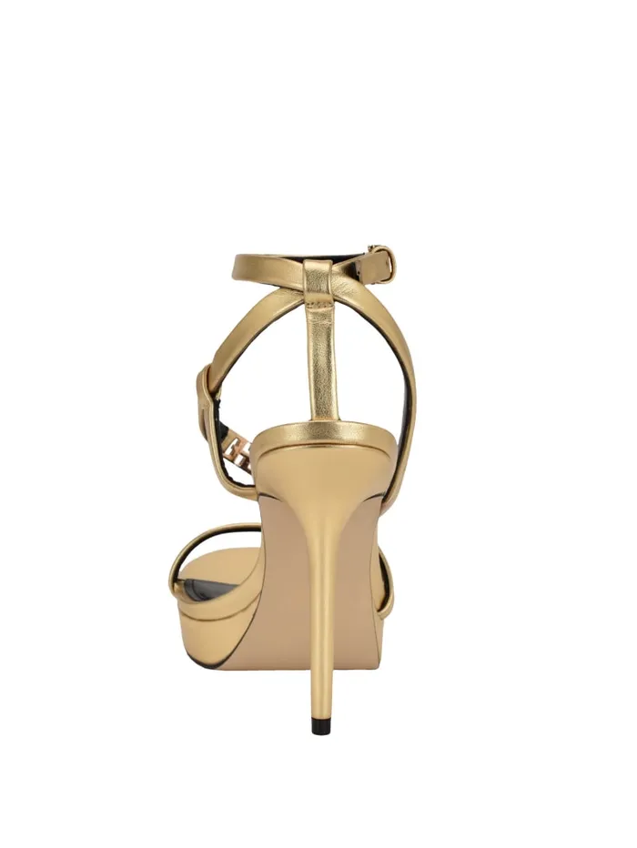 GUESS Shoes Rhinestone Chain Logo Platform Heels Gold 8211 Women