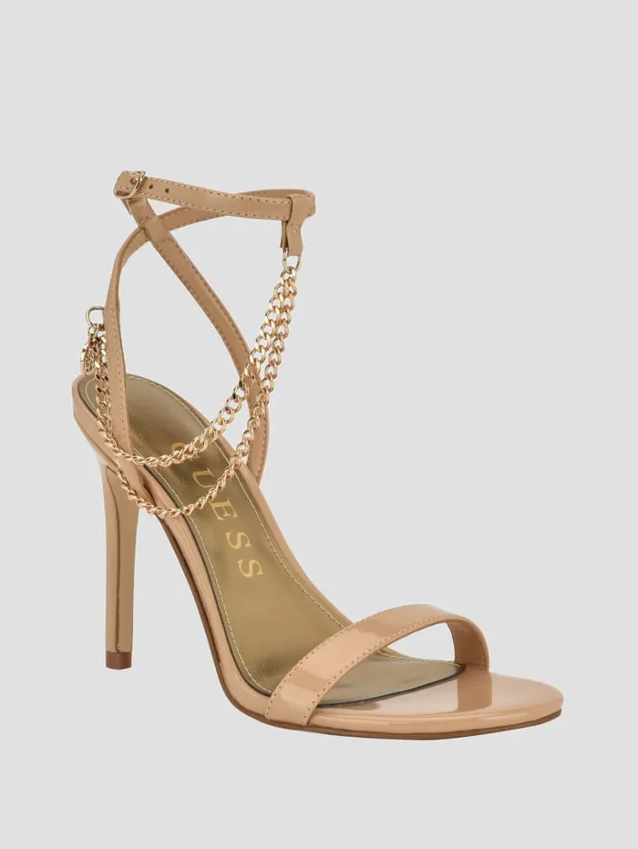 GUESS Shoes Tone Chain Strap Heels Beige 8211 Women
