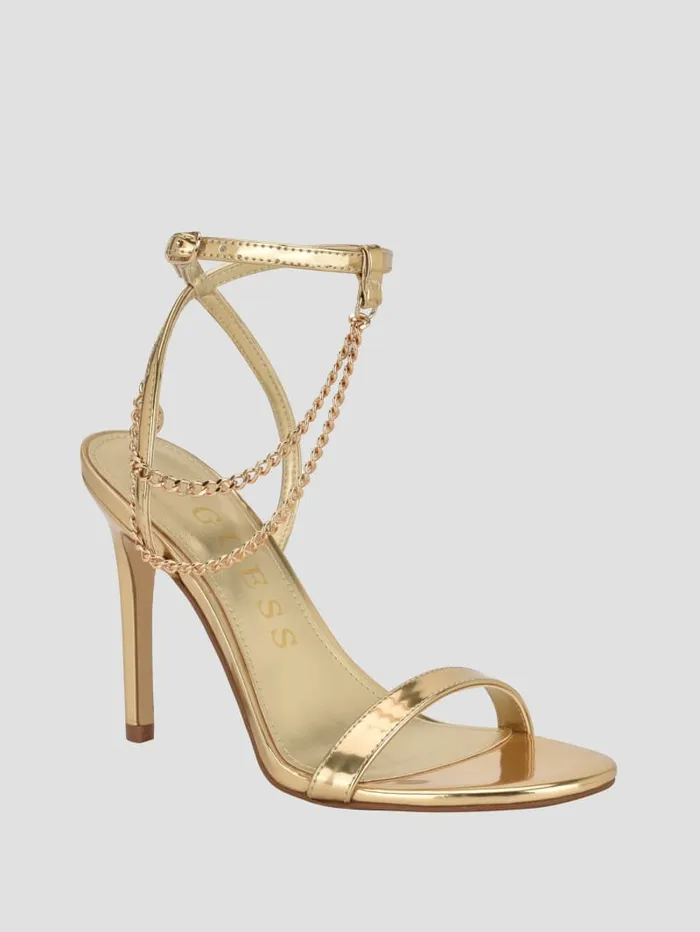 GUESS Shoes Tone Chain Strap Heels Beige 8211 Women