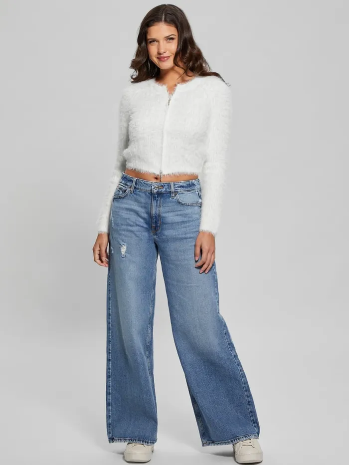GUESS Sweaters and Knits Avery DualZip Cardigan White 8211 Women