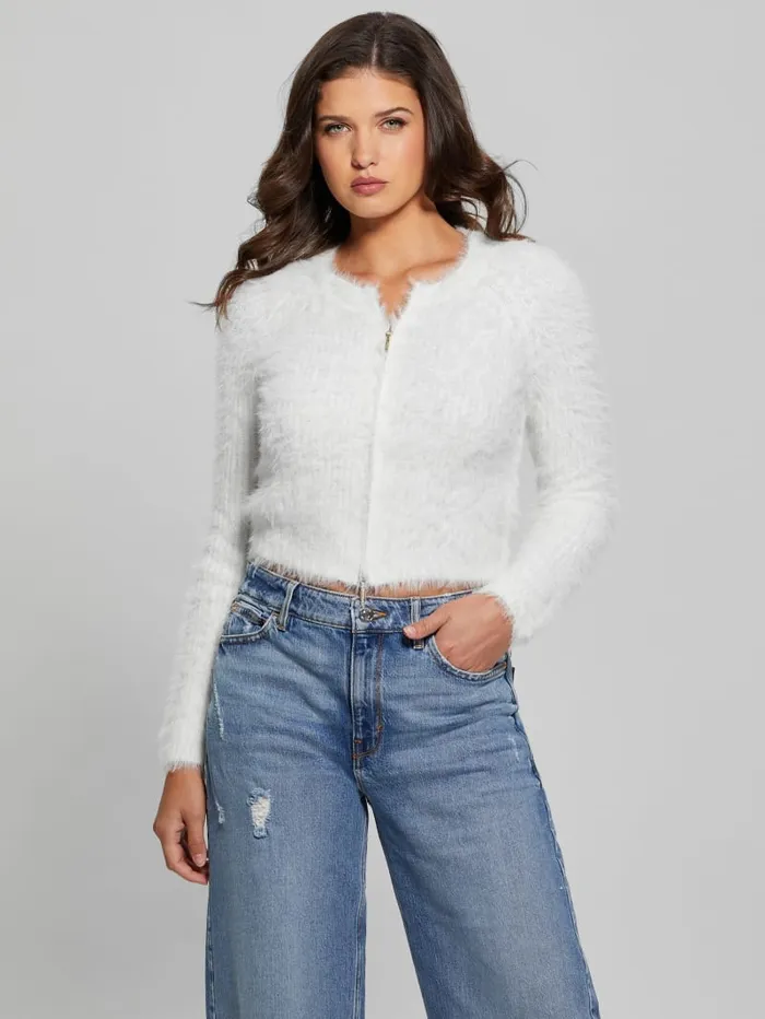 GUESS Sweaters and Knits Avery DualZip Cardigan White 8211 Women