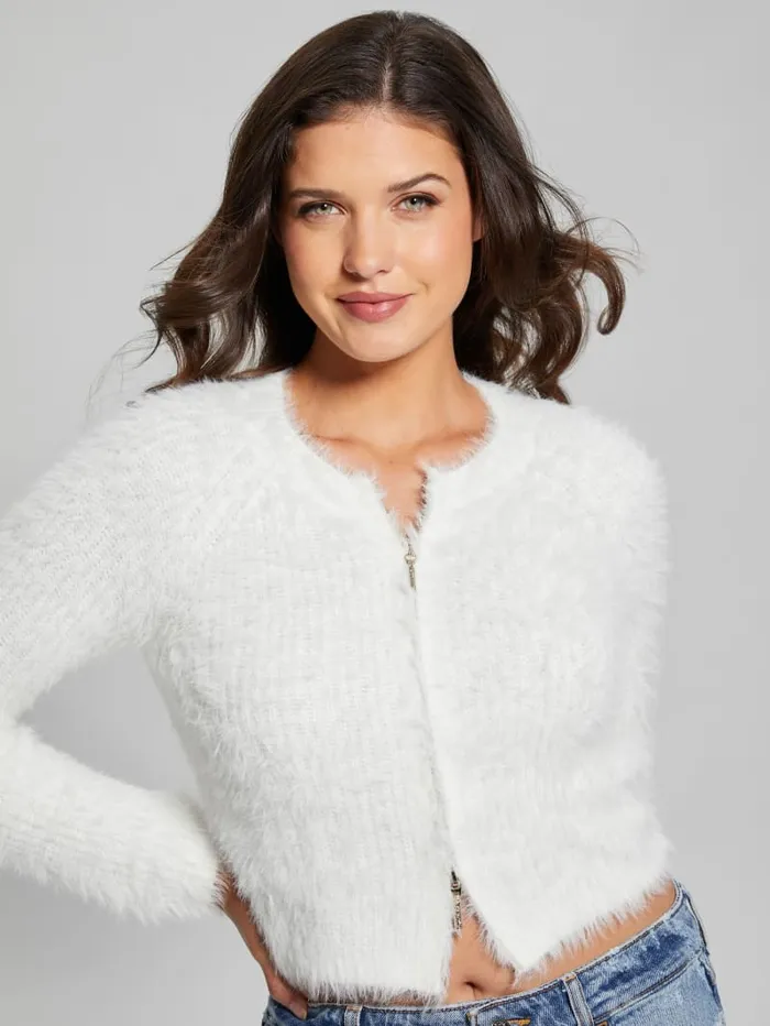 GUESS Sweaters and Knits Avery DualZip Cardigan White 8211 Women