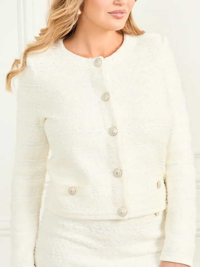 GUESS Sweaters and Knits Eco Amelia Boucl Cardigan Sweater White 8211 Women