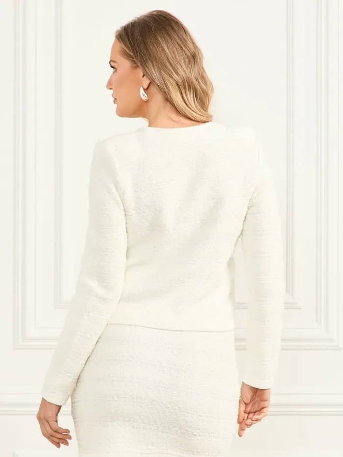 GUESS Sweaters and Knits Eco Amelia Boucl Cardigan Sweater White 8211 Women