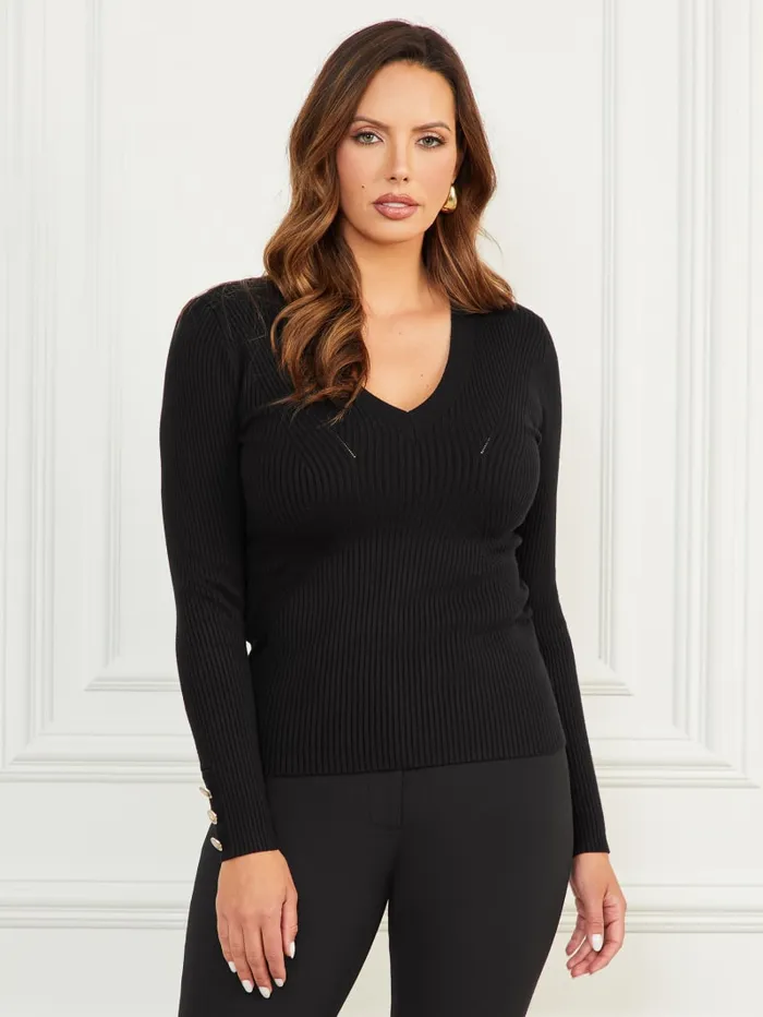 GUESS Sweaters and Knits Eco Isa VNeck Sweater Top Black 8211 Women