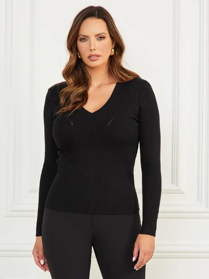 GUESS Sweaters and Knits Eco Isa VNeck Sweater Top Black 8211 Women