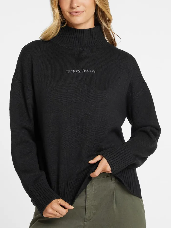 GUESS Sweaters and Knits WoolBlend Turtleneck Logo Sweater Black 8211 Women