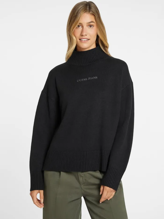 GUESS Sweaters and Knits WoolBlend Turtleneck Logo Sweater Black 8211 Women