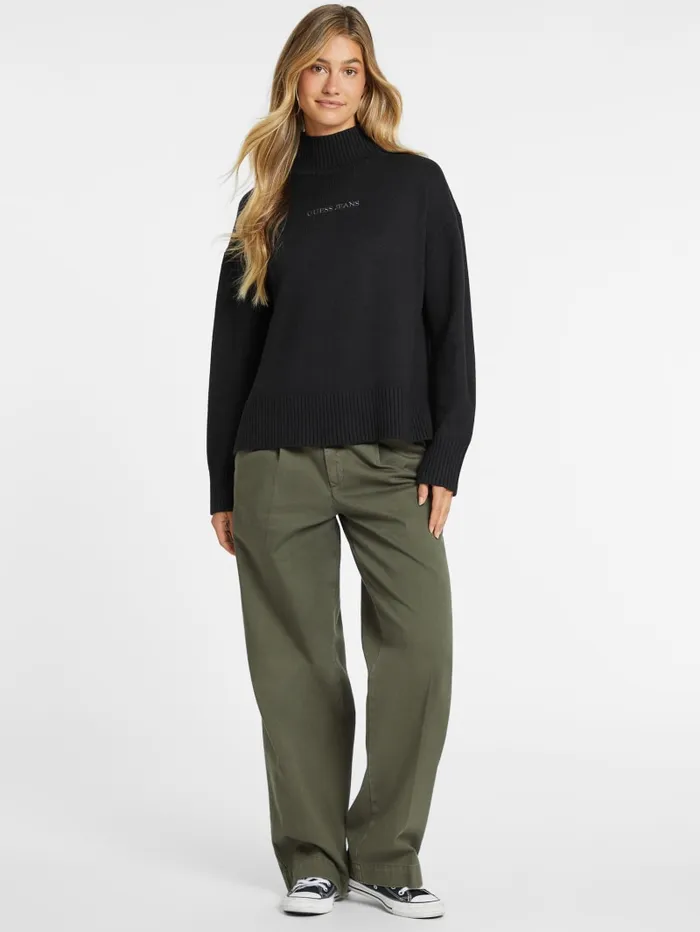 GUESS Sweaters and Knits WoolBlend Turtleneck Logo Sweater Black 8211 Women