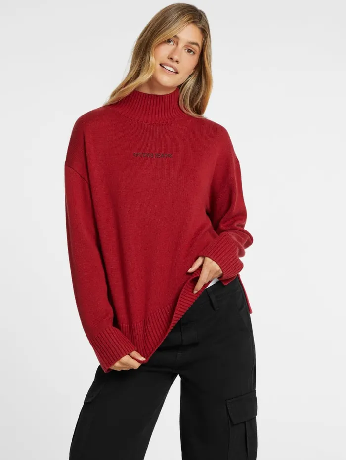 GUESS Sweaters and Knits WoolBlend Turtleneck Logo Sweater Black 8211 Women