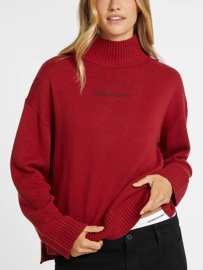 GUESS Sweaters and Knits WoolBlend Turtleneck Logo Sweater Black 8211 Women