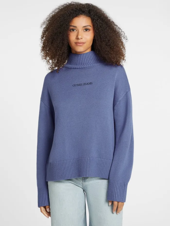 GUESS Sweaters and Knits WoolBlend Turtleneck Logo Sweater Black 8211 Women