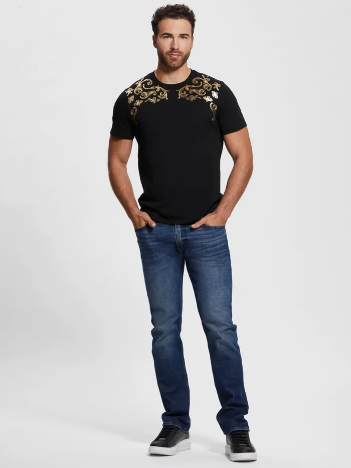 GUESS T Shirts and Tanks Eco Metallic Baroque Tee Black 8211 Men