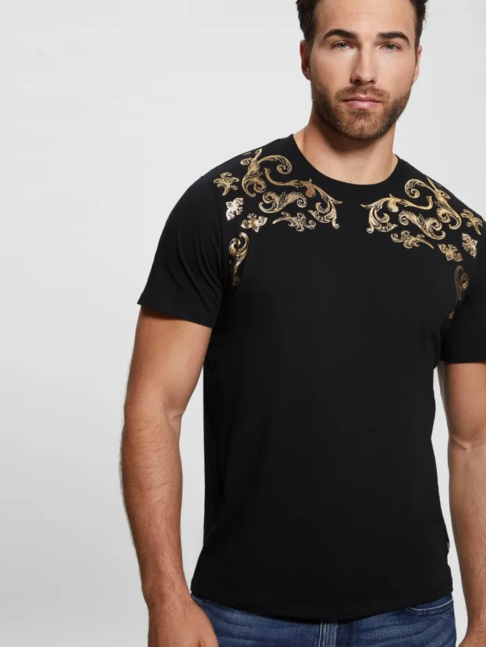 GUESS T Shirts and Tanks Eco Metallic Baroque Tee Black 8211 Men