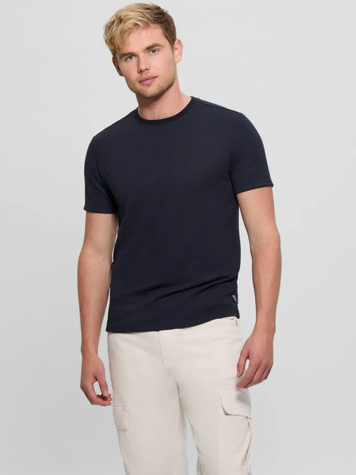 GUESS T Shirts and Tanks Textured Stripe Tee Blue 8211 Men