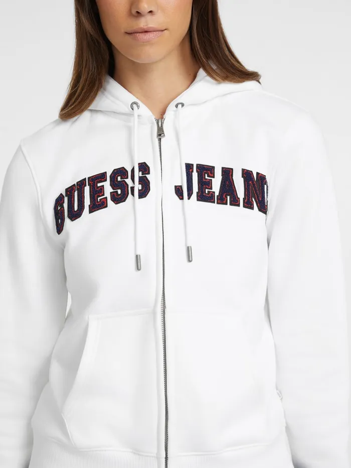 GUESS Tops Chenille Logo Patch ZipUp Sweatshirt White 8211 Women