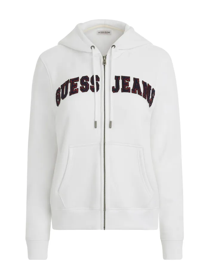 GUESS Tops Chenille Logo Patch ZipUp Sweatshirt White 8211 Women