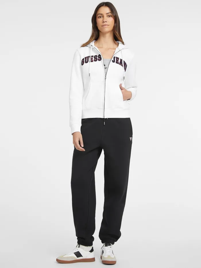 GUESS Tops Chenille Logo Patch ZipUp Sweatshirt White 8211 Women