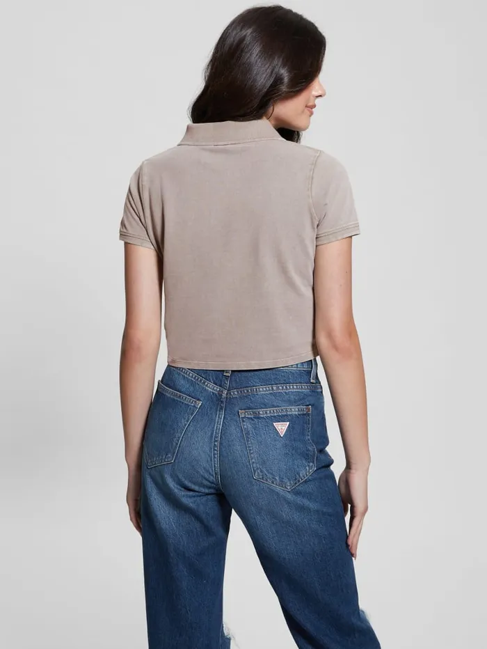 GUESS Tops Eco Cora Crop Pique Polo Beige 8211 Women