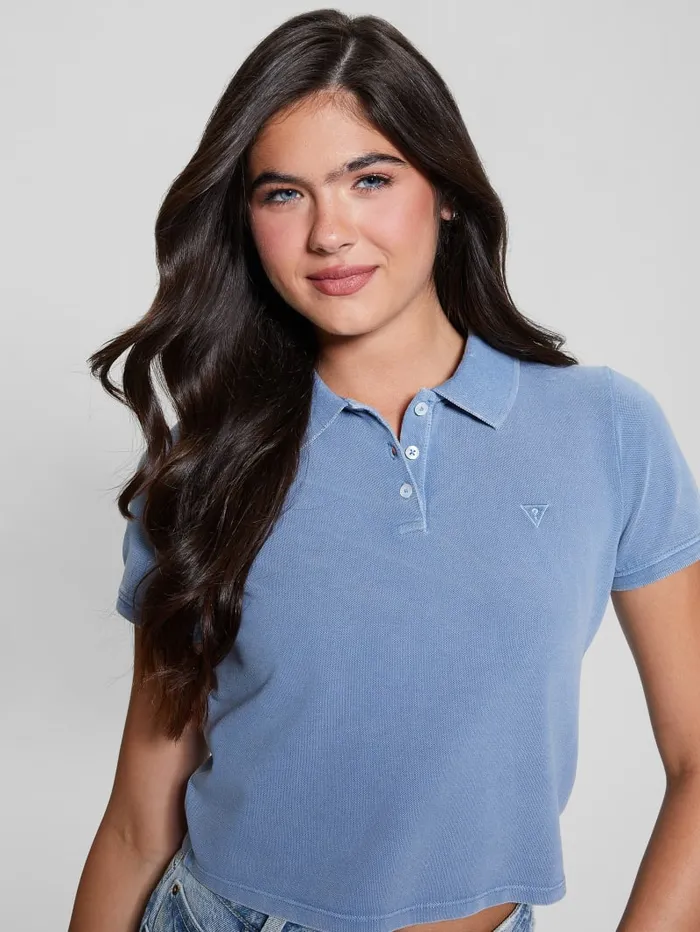 GUESS Tops Eco Cora Crop Pique Polo Beige 8211 Women