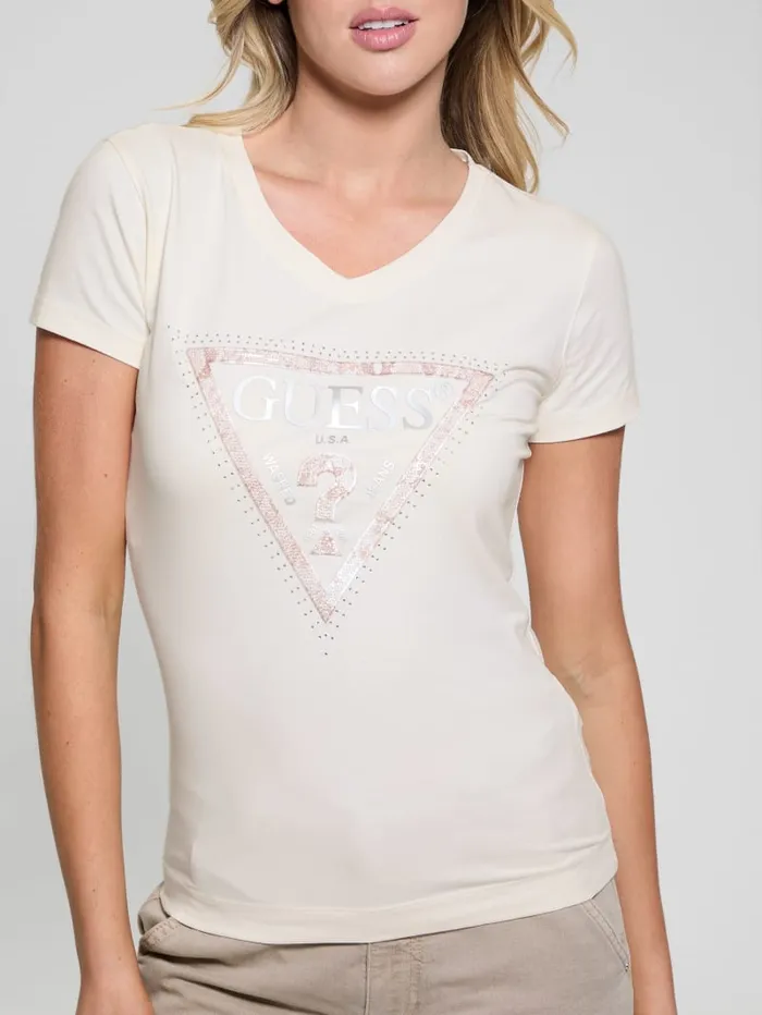GUESS Tops Eco Python Signature Triangle Tee White 8211 Women