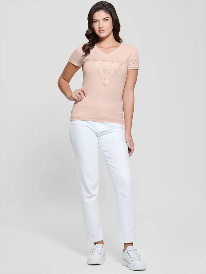 GUESS Tops Eco Python Signature Triangle Tee White 8211 Women